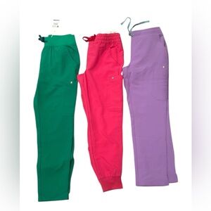 NWT Figs lot (3) Lilac Dawn, evergreen, rose scrub pants SP